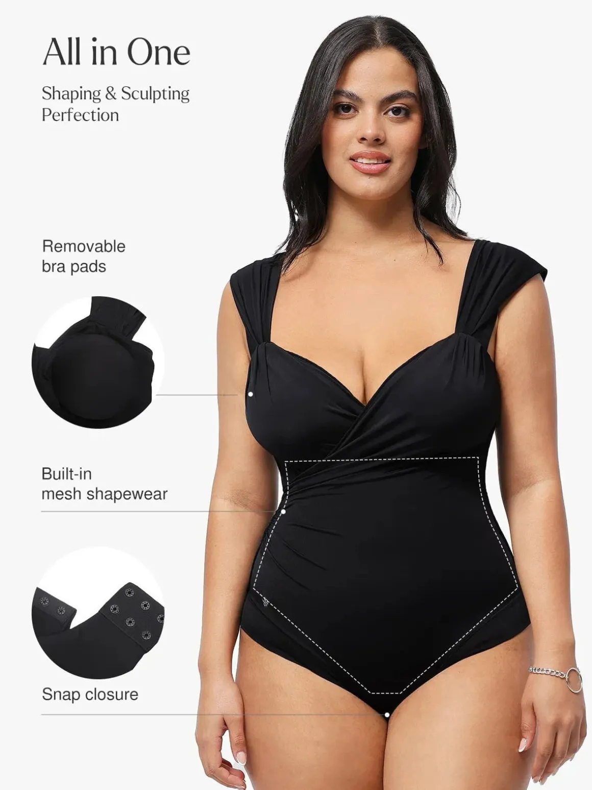 Shapewear Sweet-Heart Neckline Cap Sleeve Bodysuit
