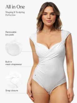 Shapewear Sweet-Heart Neckline Cap Sleeve Bodysuit