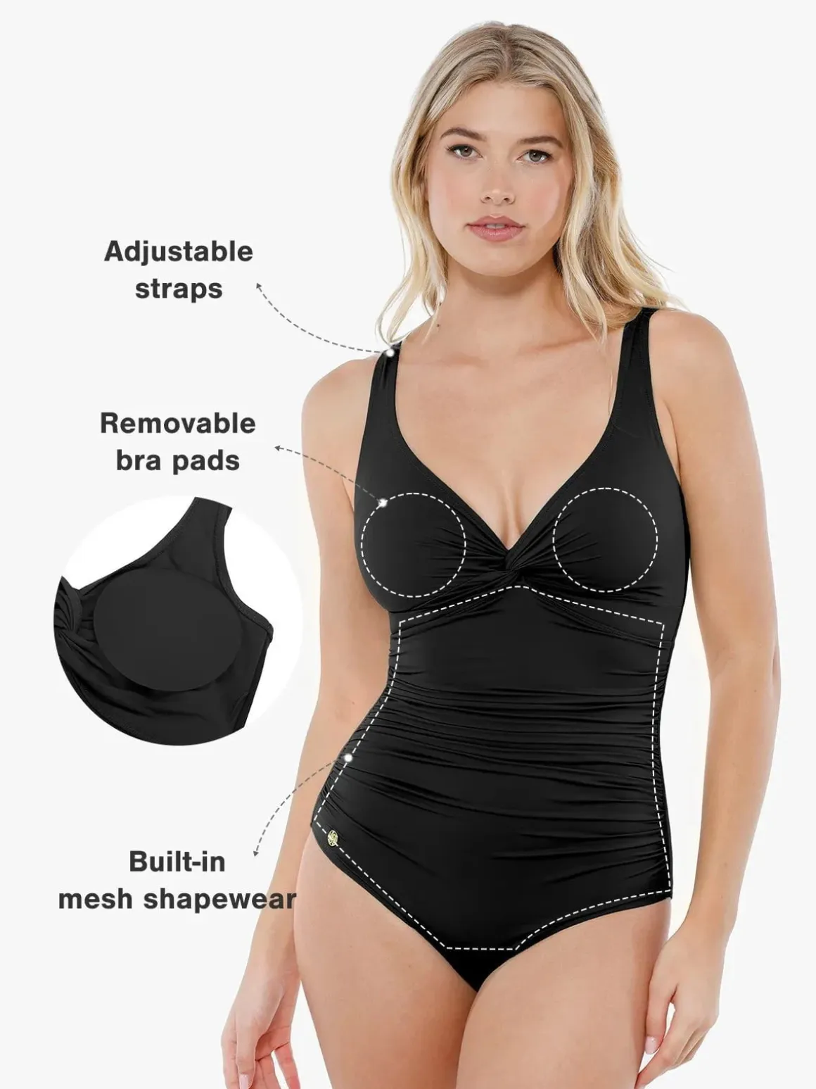Shapewear Twist Front Ruched Sculpting Swimsuit