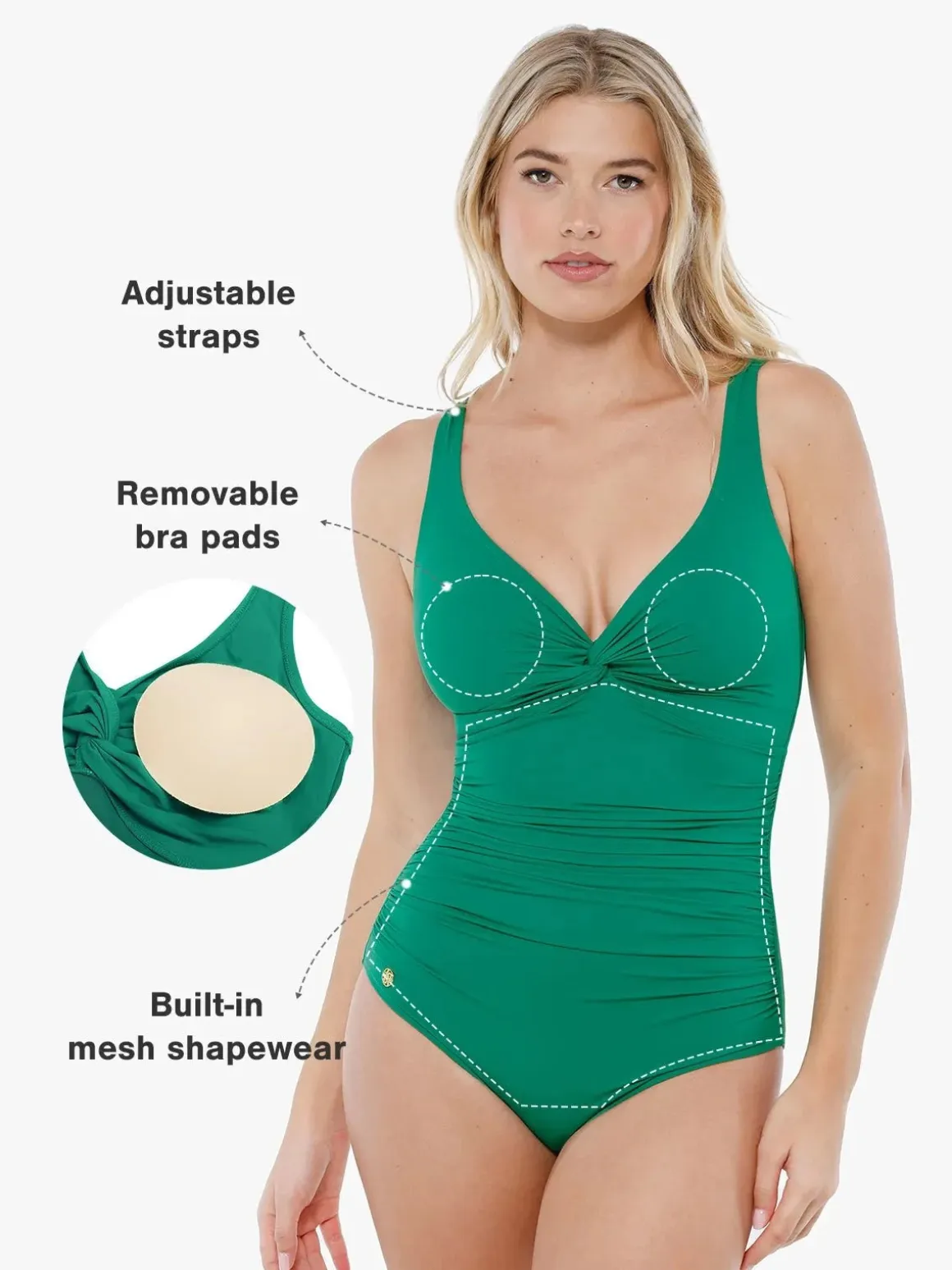 Shapewear Twist Front Ruched Sculpting Swimsuit