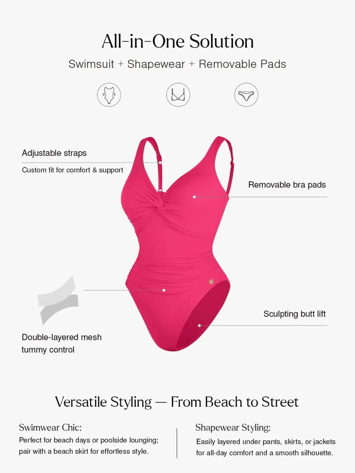 Shapewear Twist Front Ruched Sculpting Swimsuit