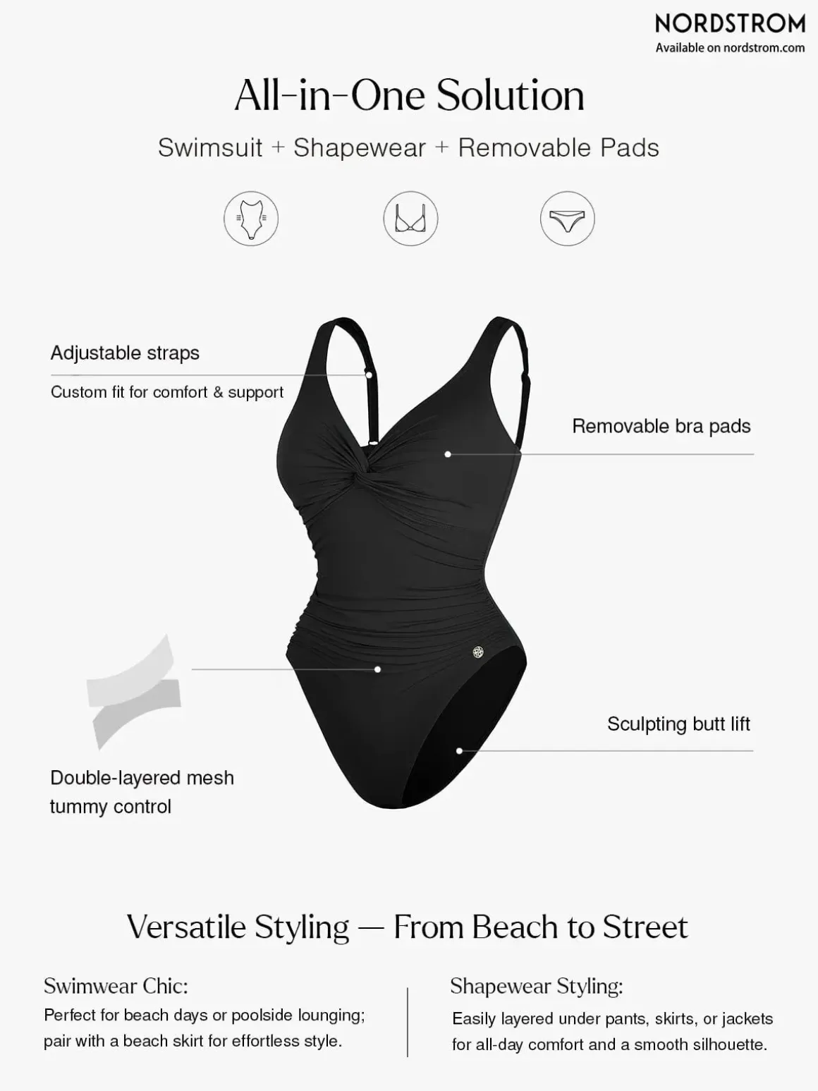 Shapewear Twist Front Ruched Sculpting Swimsuit