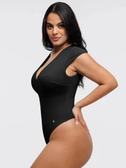 Shapewear V Neck Cap Sleeve Tummy Control Bodysuit