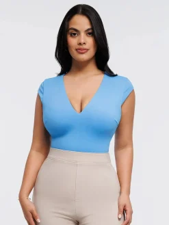 Shapewear V Neck Cap Sleeve Tummy Control Bodysuit