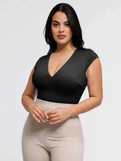 Shapewear V Neck Cap Sleeve Tummy Control Bodysuit