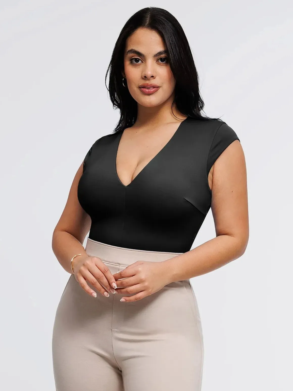 Shapewear V Neck Cap Sleeve Tummy Control Bodysuit