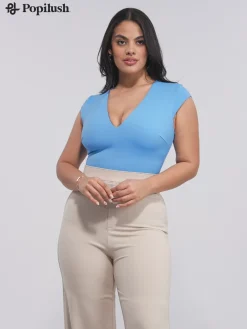 Shapewear V Neck Cap Sleeve Tummy Control Bodysuit