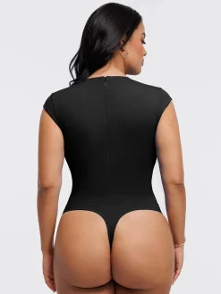 Shapewear V Neck Cap Sleeve Tummy Control Bodysuit