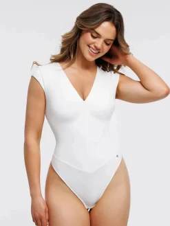 Shapewear V Neck Cap Sleeve Tummy Control Bodysuit