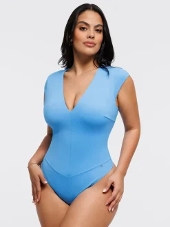 Shapewear V Neck Cap Sleeve Tummy Control Bodysuit