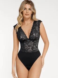 Shapewear V-neck Sleeveless Sculpting Lace Bodysuit