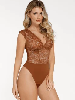 Shapewear V-neck Sleeveless Sculpting Lace Bodysuit