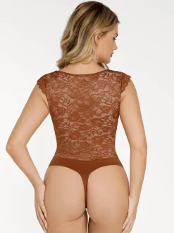 Shapewear V-neck Sleeveless Sculpting Lace Bodysuit