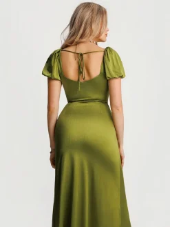 Square Neck Slimming Sculpting Maxi Dress with Sleeves