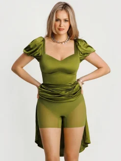 Square Neck Slimming Sculpting Maxi Dress with Sleeves