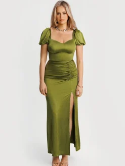 Square Neck Slimming Sculpting Maxi Dress with Sleeves