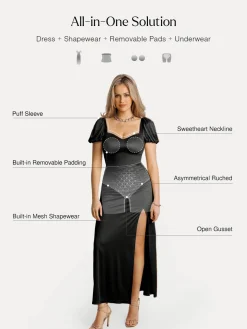 Square Neck Slimming Sculpting Maxi Dress with Sleeves