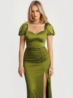 Square Neck Slimming Sculpting Maxi Dress with Sleeves