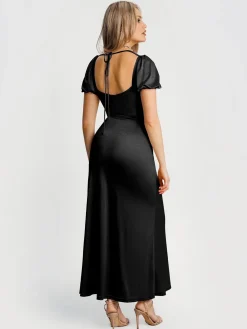 Square Neck Slimming Sculpting Maxi Dress with Sleeves