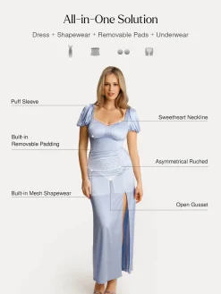 Square Neck Slimming Sculpting Maxi Dress with Sleeves