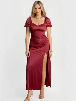 Square Neck Slimming Sculpting Maxi Dress with Sleeves