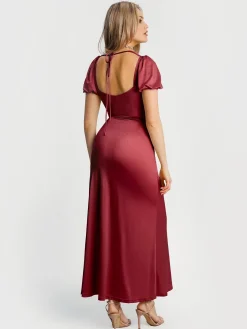 Square Neck Slimming Sculpting Maxi Dress with Sleeves