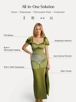 Square Neck Slimming Sculpting Maxi Dress with Sleeves