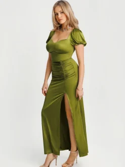 Square Neck Slimming Sculpting Maxi Dress with Sleeves