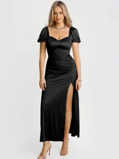 Square Neck Slimming Sculpting Maxi Dress with Sleeves
