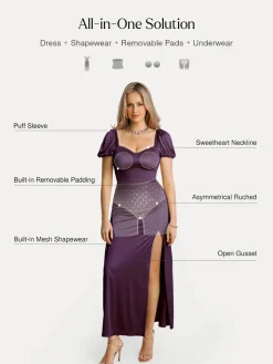 Square Neck Slimming Sculpting Maxi Dress with Sleeves