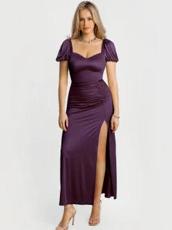 Square Neck Slimming Sculpting Maxi Dress with Sleeves
