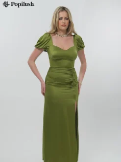 Square Neck Slimming Sculpting Maxi Dress with Sleeves