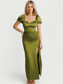 Square Neck Slimming Sculpting Maxi Dress with Sleeves