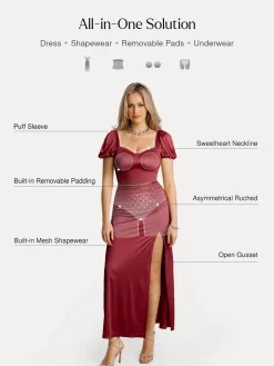 Square Neck Slimming Sculpting Maxi Dress with Sleeves