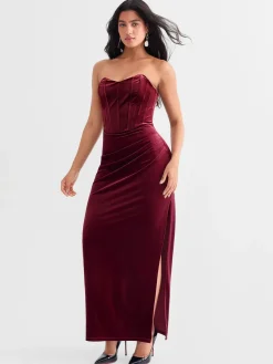 Strapless Velvet Ruched Sculpting Corset Gown