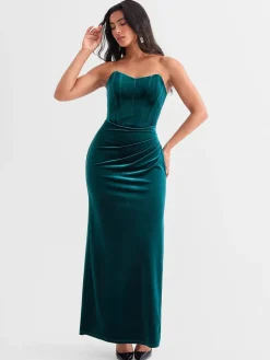 Strapless Velvet Ruched Sculpting Corset Gown