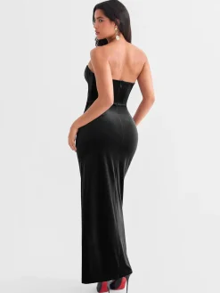Strapless Velvet Ruched Sculpting Corset Gown