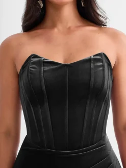 Strapless Velvet Ruched Sculpting Corset Gown