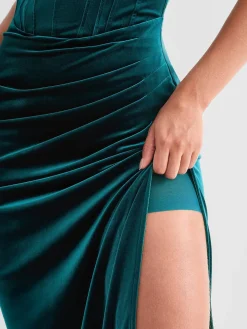 Strapless Velvet Ruched Sculpting Corset Gown
