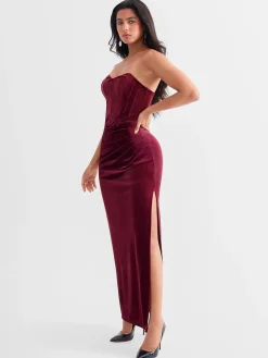 Strapless Velvet Ruched Sculpting Corset Gown