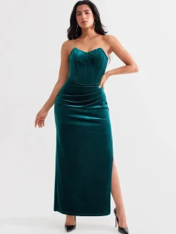Strapless Velvet Ruched Sculpting Corset Gown