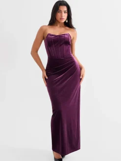 Strapless Velvet Ruched Sculpting Corset Gown