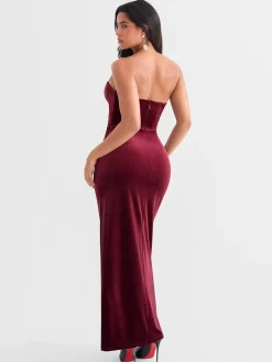 Strapless Velvet Ruched Sculpting Corset Gown