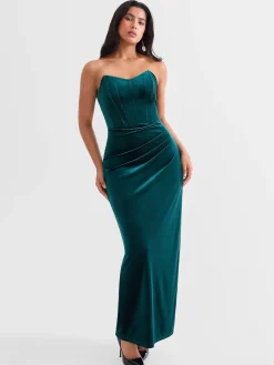 Strapless Velvet Ruched Sculpting Corset Gown