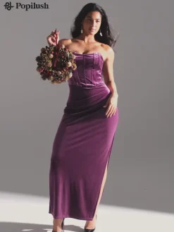 Strapless Velvet Ruched Sculpting Corset Gown