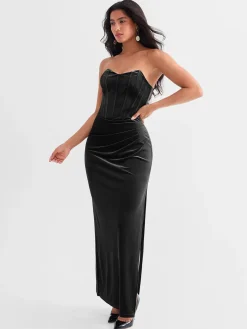 Strapless Velvet Ruched Sculpting Corset Gown