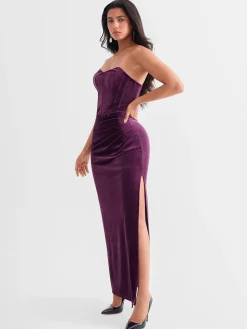 Strapless Velvet Ruched Sculpting Corset Gown