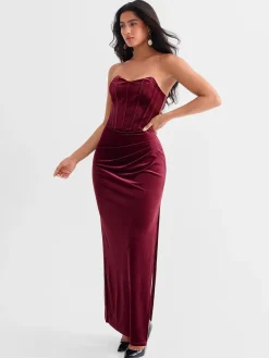 Strapless Velvet Ruched Sculpting Corset Gown