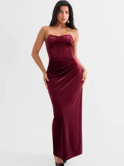 Strapless Velvet Ruched Sculpting Corset Gown