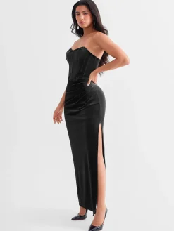 Strapless Velvet Ruched Sculpting Corset Gown